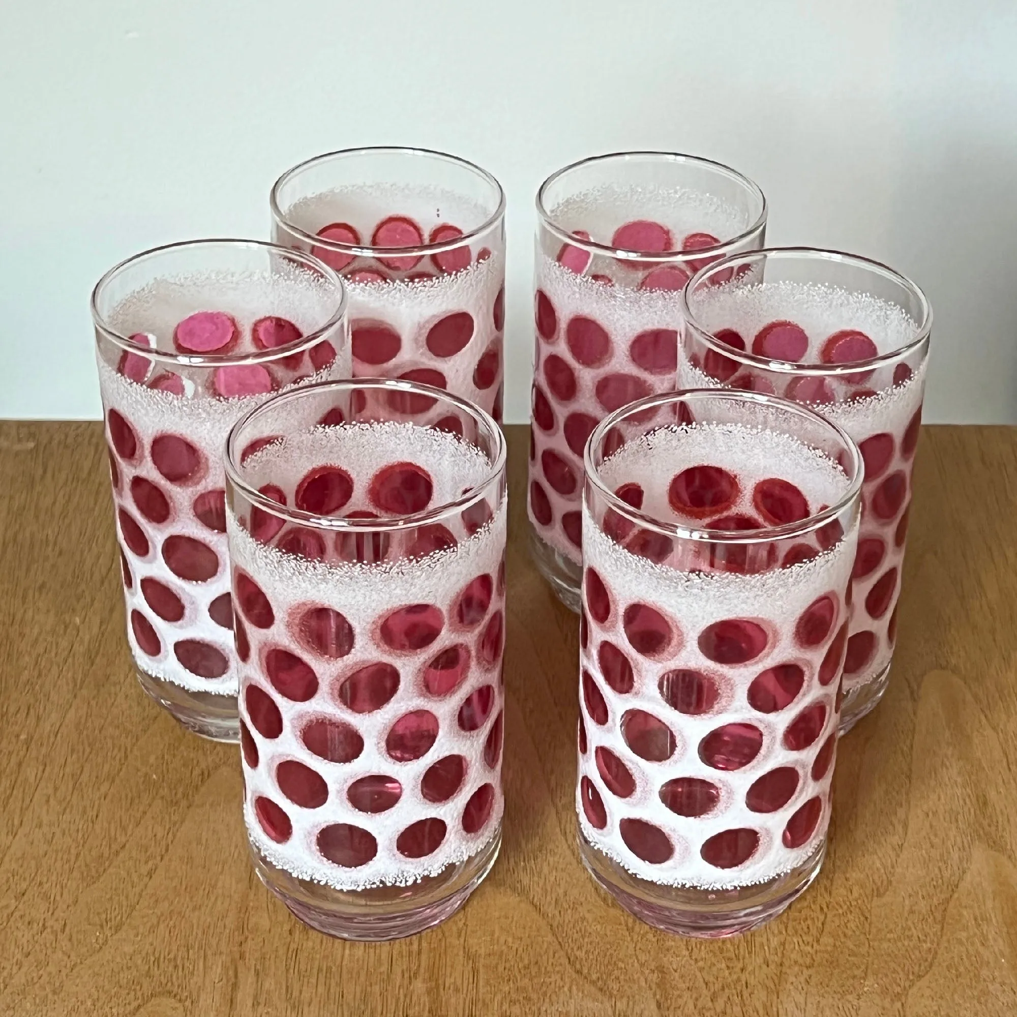 1960s Libbey Cranberry Concord Cooler Glasses, Highball Drinkware Set