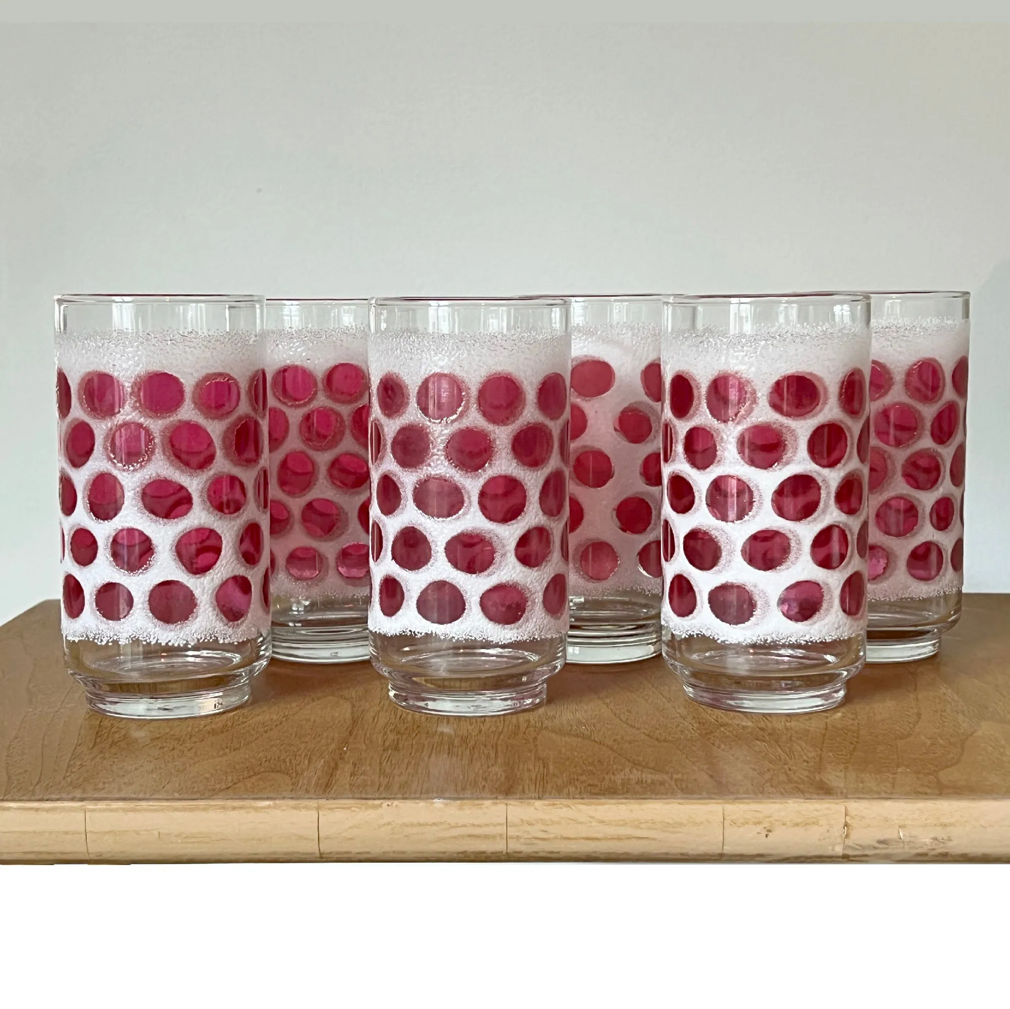 1960s Libbey Cranberry Concord Cooler Glasses, Highball Drinkware Set