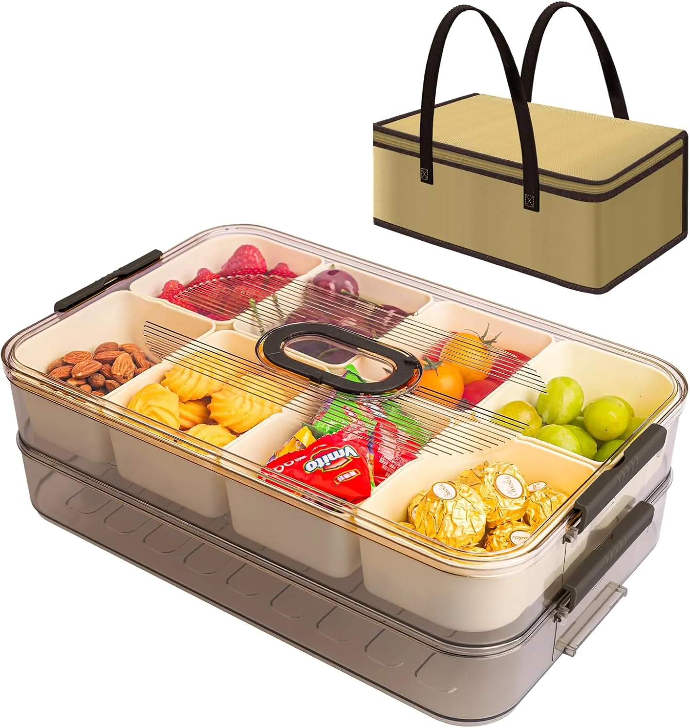 2-Piece Stackable Snack Container with Lid – 8-Compartment Portable Organizer for Veggies, Fruit, Nuts, and More