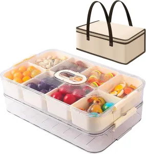 2-Piece Stackable Snack Container with Lid – 8-Compartment Portable Organizer for Veggies, Fruit, Nuts, and More