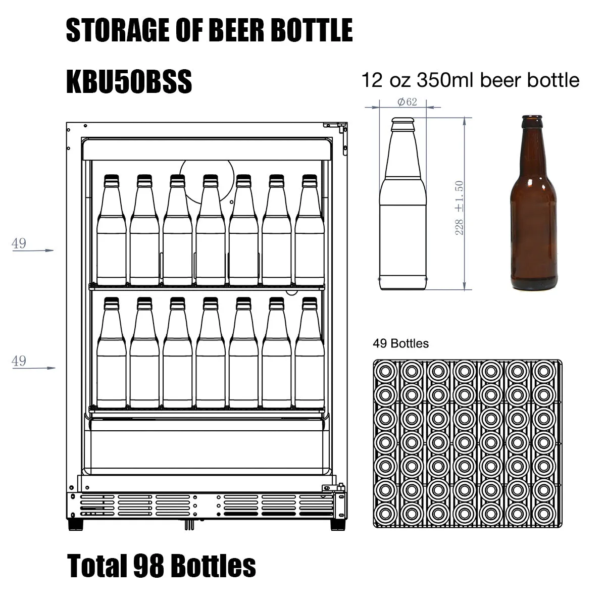 24 Inch Under Counter Beer Cooler Fridge Built In