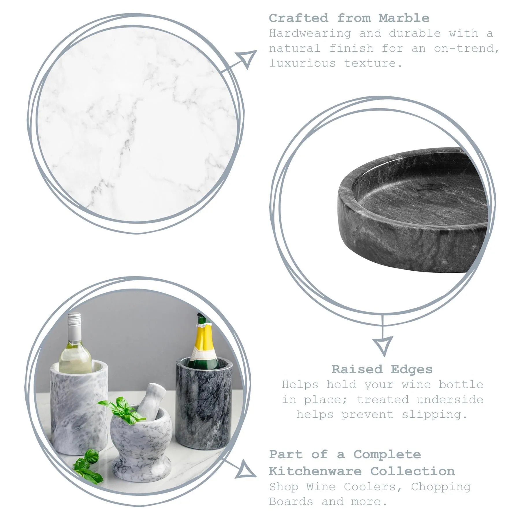 2pc Marble Wine Cooler & Coaster Set - By Argon Tableware