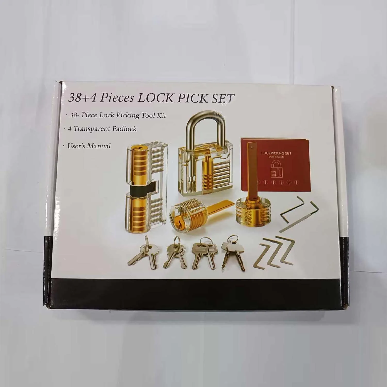 38 4 Piece Lock Picking Set, [2023 Upgrade Version] Lock Pick Tool Kit with 4 Transparent Training Locks for Lockpicking, Bonus E-Guides for Beginner and Pro Locksmiths