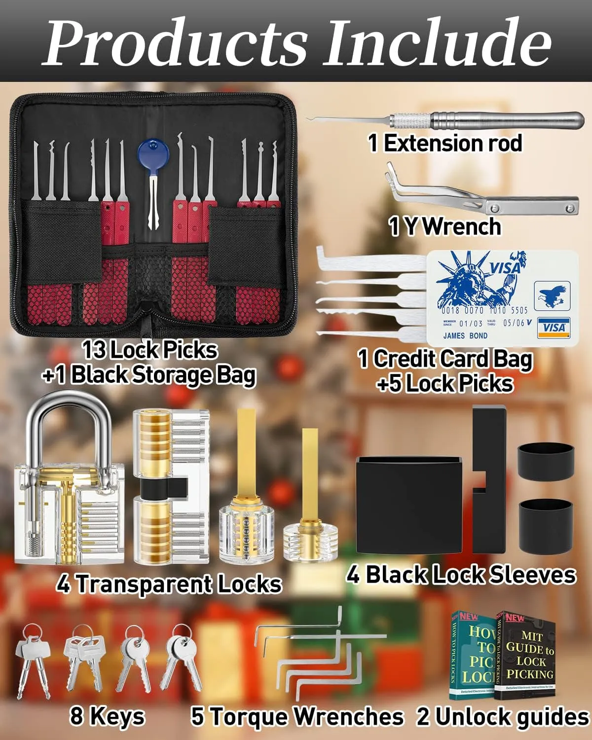 38 4 Piece Lock Picking Set, [2023 Upgrade Version] Lock Pick Tool Kit with 4 Transparent Training Locks for Lockpicking, Bonus E-Guides for Beginner and Pro Locksmiths