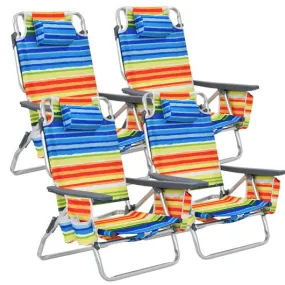 4-Pack 5-Position Outdoor Folding Backpack Beach Reclining Chair with Pillow-Yellow