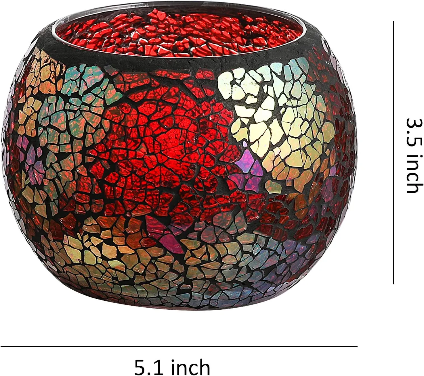 5 X 3.5 Inches Mosaic Glass Candle Holder Globe for Tealights & Votives, Set of 3 (Red