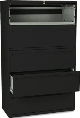 700 Series Five-Drawer Lateral File W/Roll-Out & Posting Shelves 42W Black