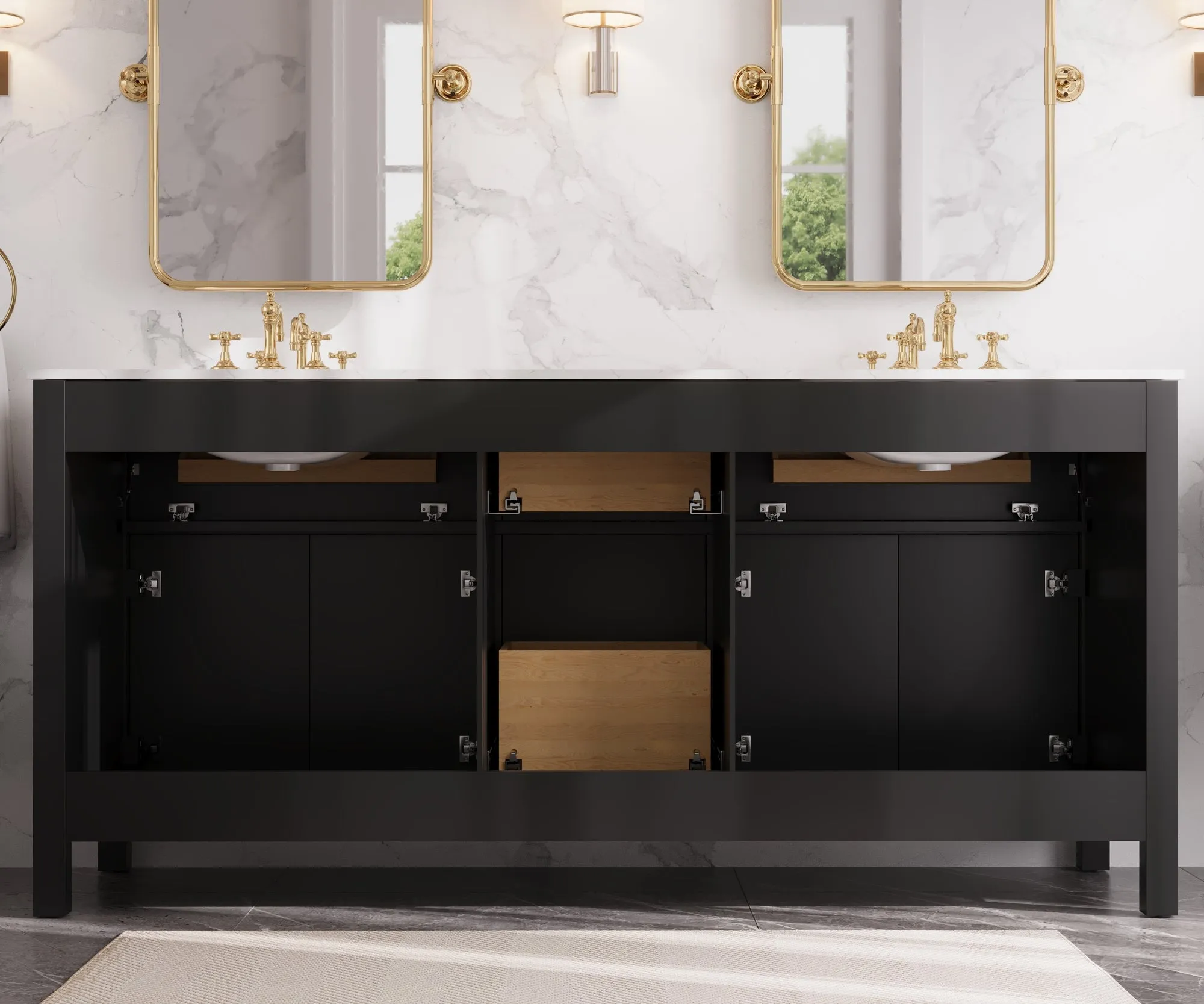 72" Pre-assembled Bathroom Vanity, with Soft Closing and Splash Guard, Natural Black.