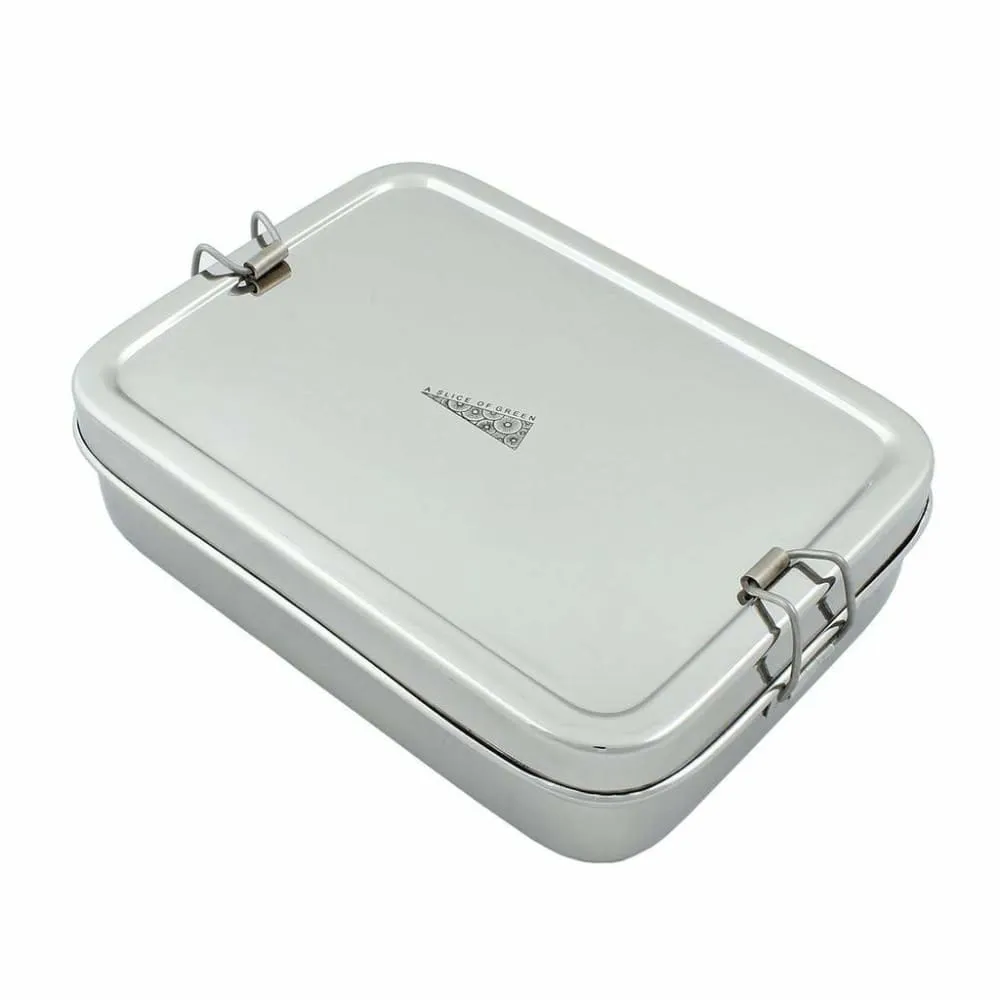 A Slice of Green Large Rectangle Stainless Steel Lunch Box with Mini Container