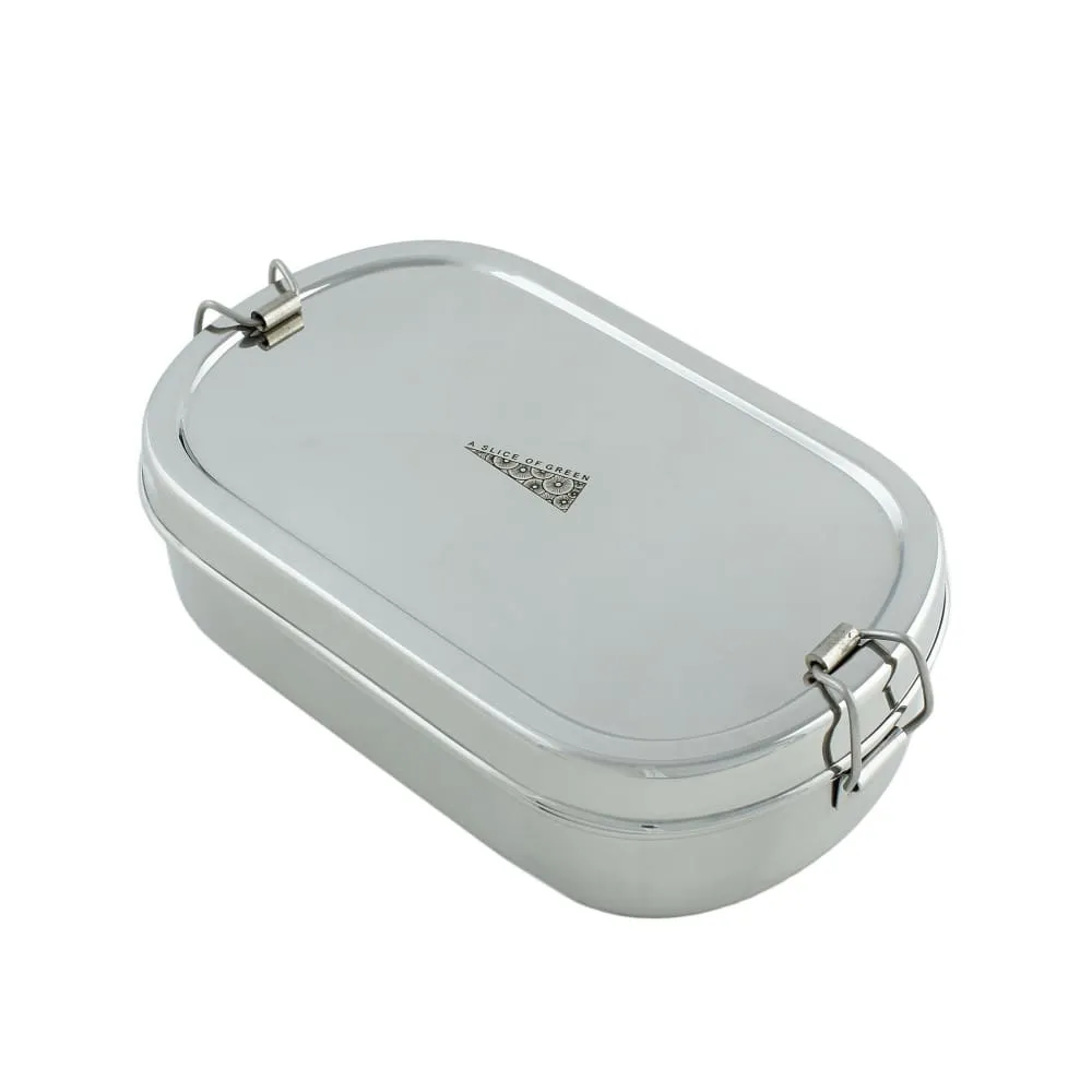 A Slice of Green Stainless Steel Oval Lunch Box with Mini Container