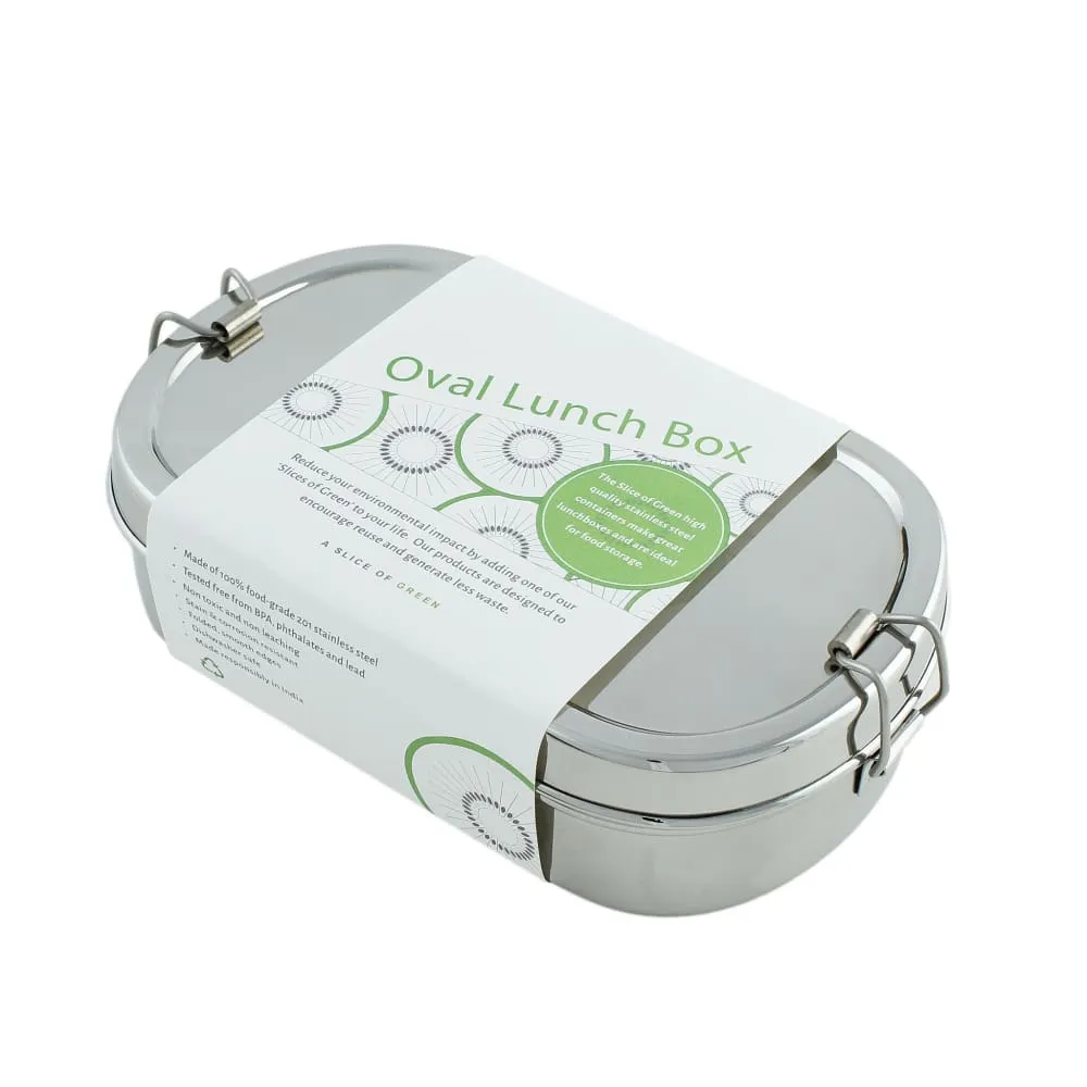 A Slice of Green Stainless Steel Oval Lunch Box with Mini Container