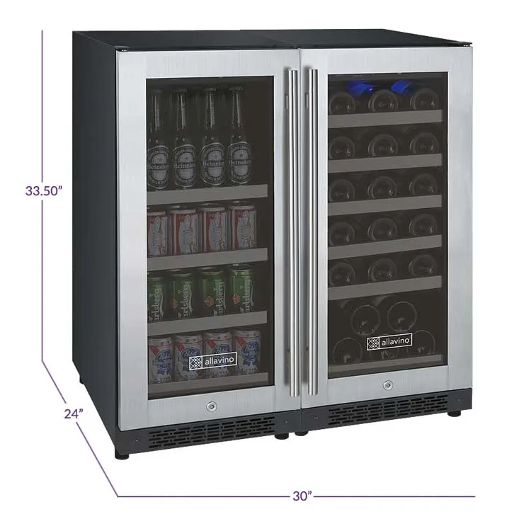 Allavino FlexCount II Tru-Vino 1.0 Amps 30 Bottle/88 Can Dual Zone Beverage/Wine Fridge VSWB30-2SF20