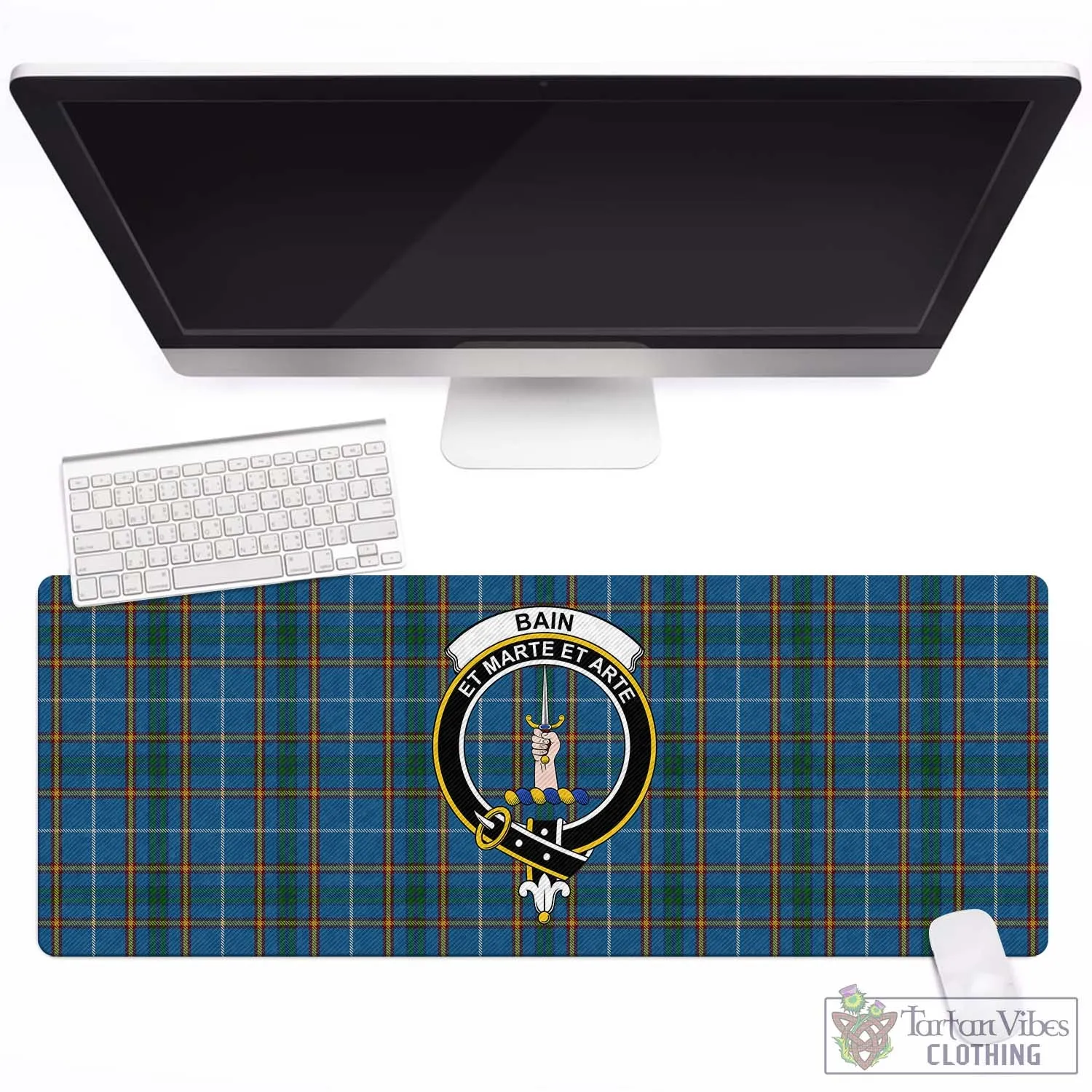 Bain Tartan Mouse Pad with Family Crest