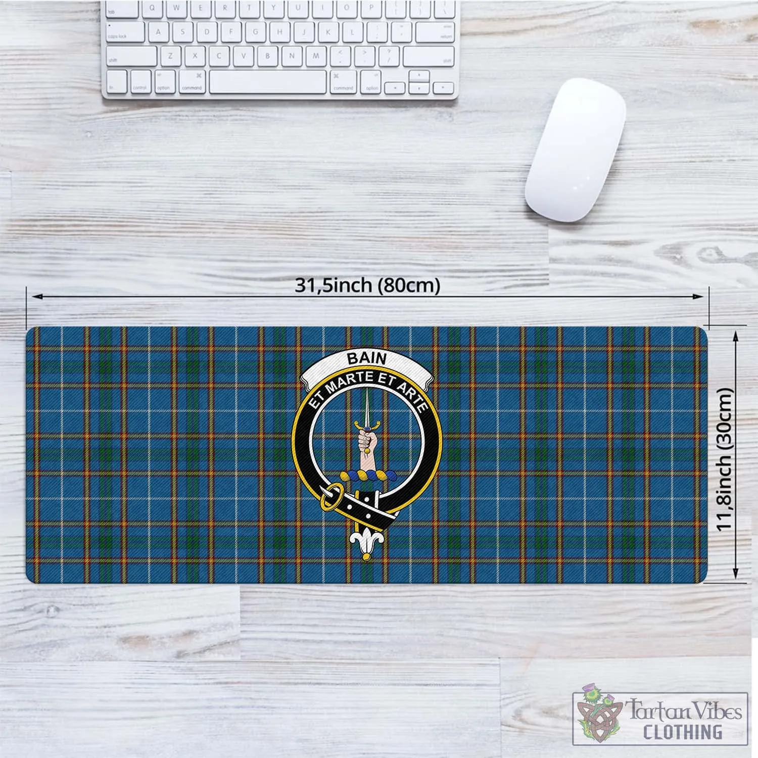 Bain Tartan Mouse Pad with Family Crest