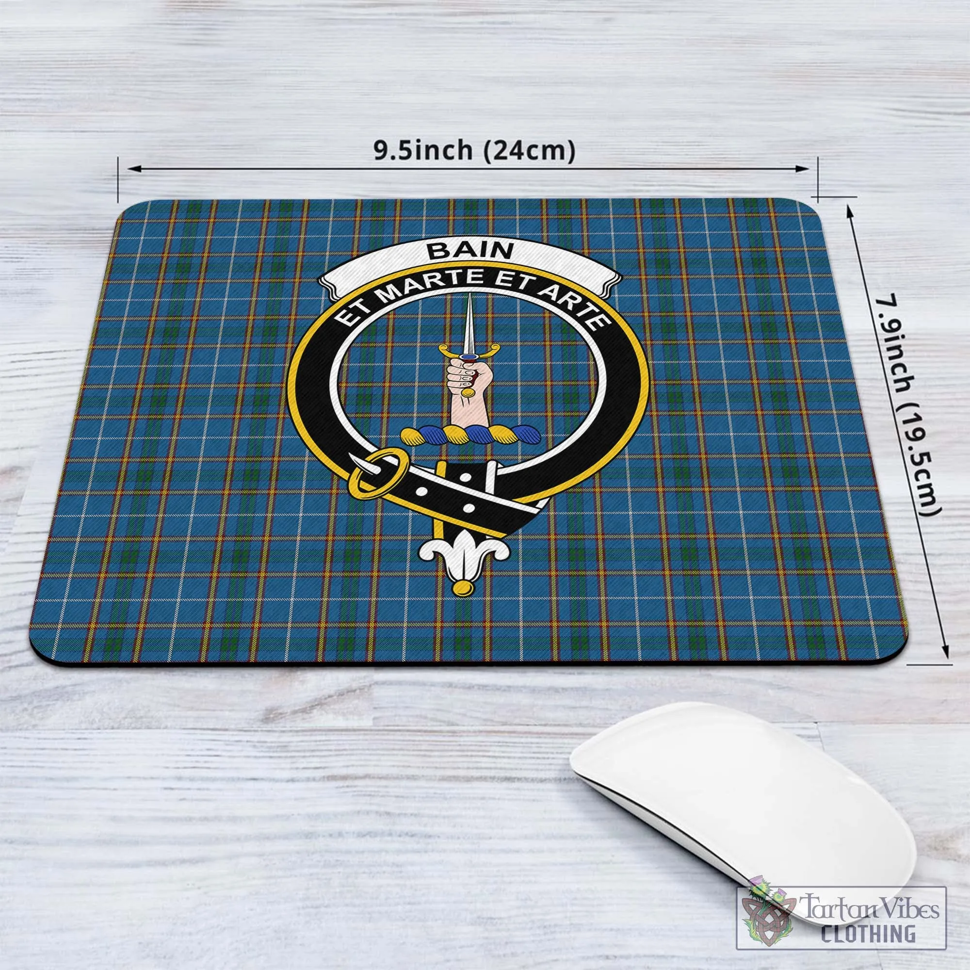 Bain Tartan Mouse Pad with Family Crest