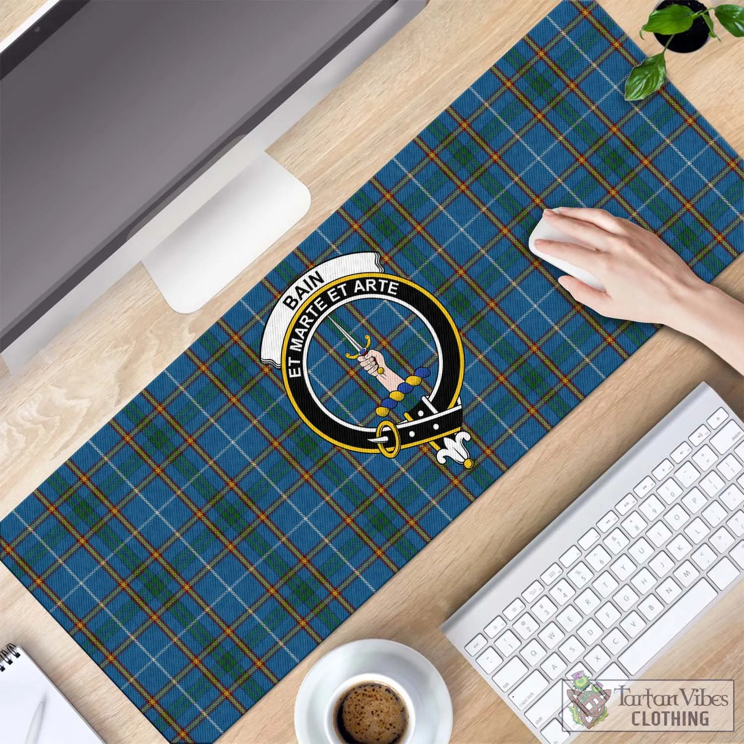 Bain Tartan Mouse Pad with Family Crest