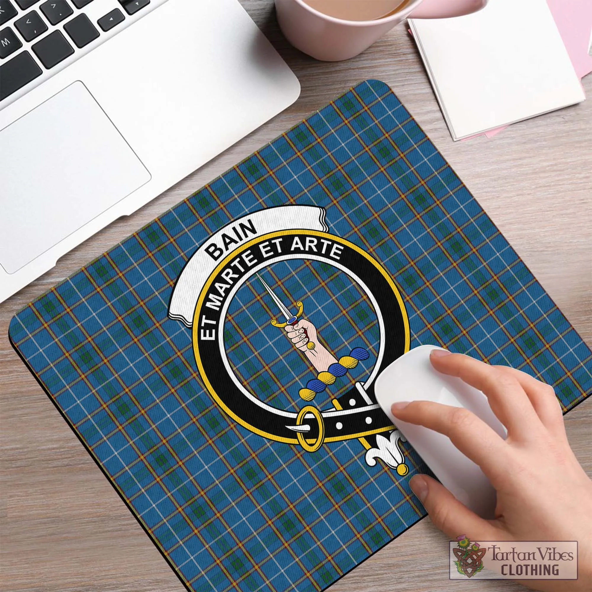 Bain Tartan Mouse Pad with Family Crest