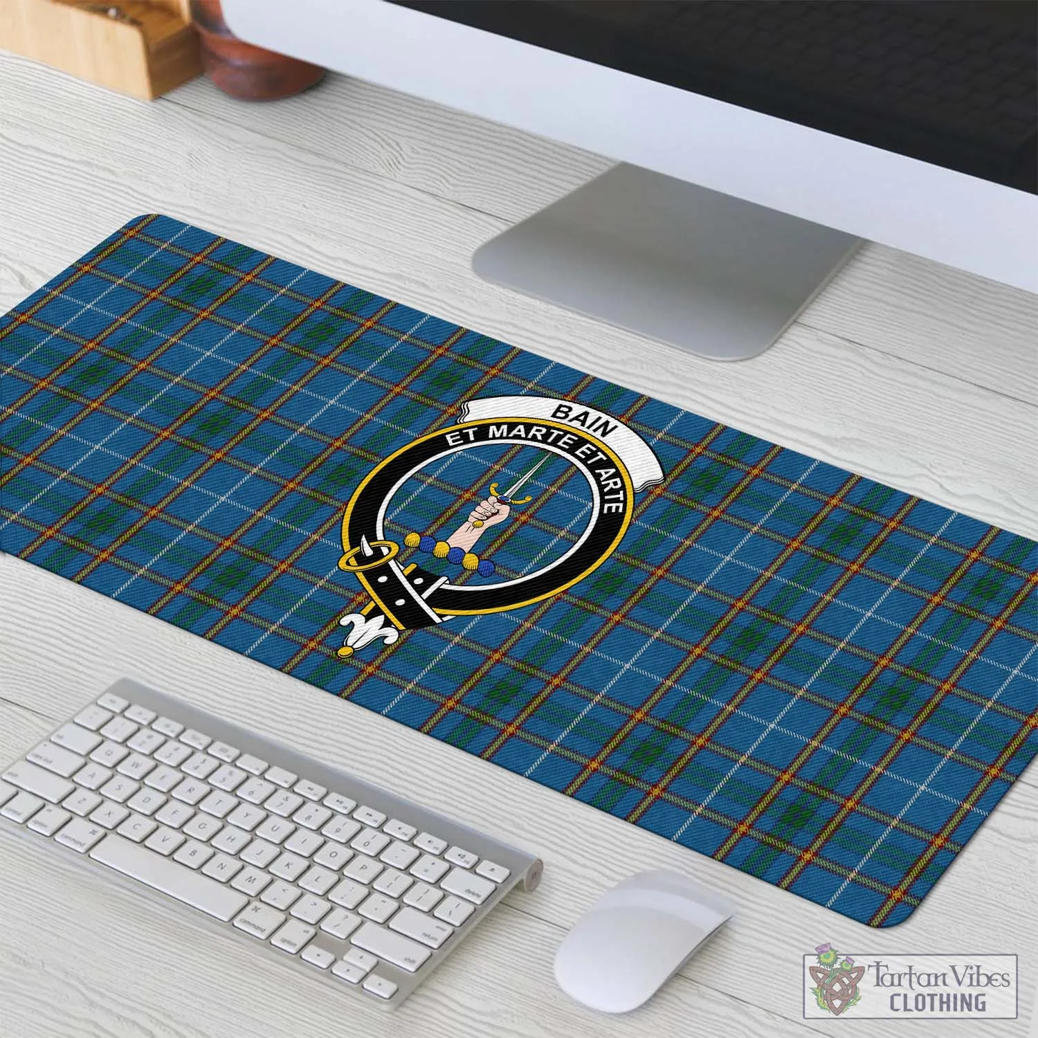 Bain Tartan Mouse Pad with Family Crest