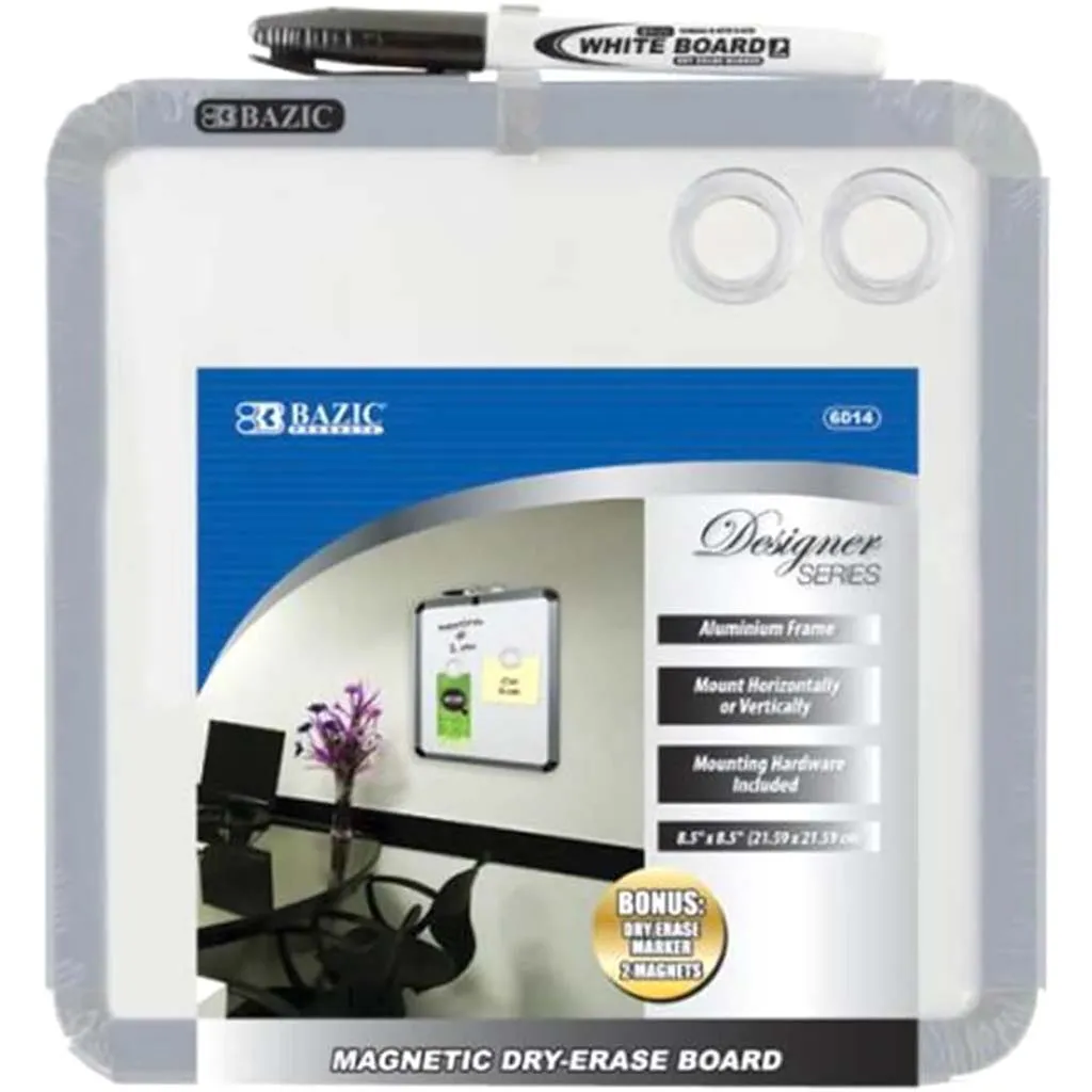 Bazic Magnetic Dry Erase Board With Marker 8.5in x 8.5in