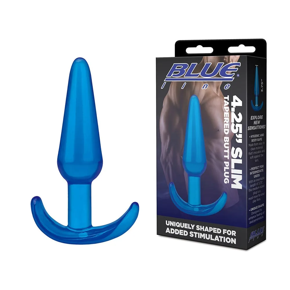 Blue Line C & B 4.25' Slim Tapered Butt Plug - Jelly Blue