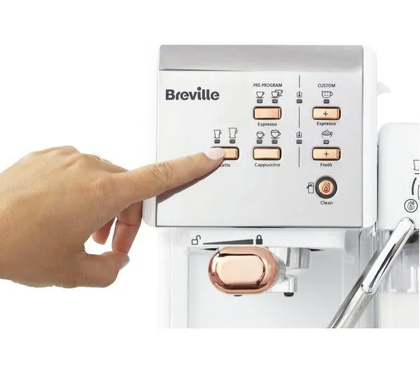 BREVILLE One-Touch Coffee Machine (White & Rose Gold) VCF108--- clearance