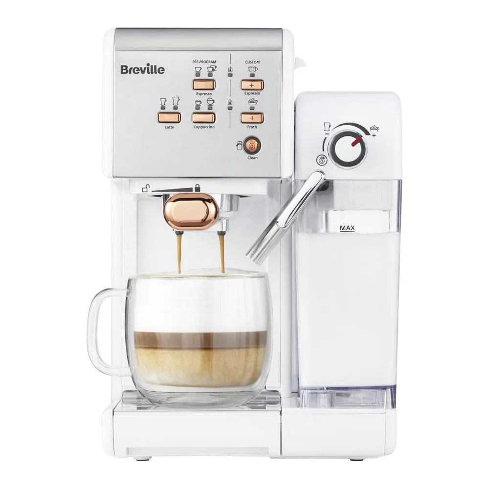 BREVILLE One-Touch Coffee Machine (White & Rose Gold) VCF108--- clearance