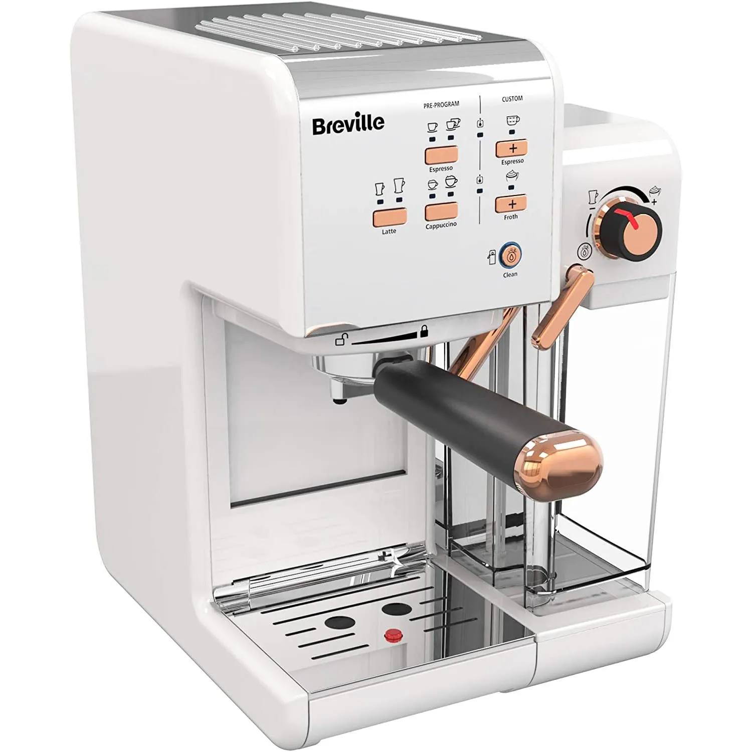 BREVILLE One-Touch Coffee Machine (White & Rose Gold) VCF108--- clearance