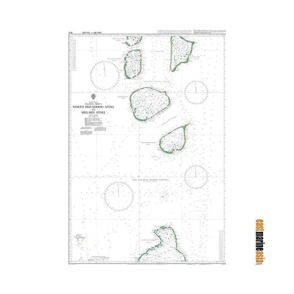 British Admiralty Nautical Chart #1012 North Huvadhoo Atoll to Mulaku Atoll (Maldives)