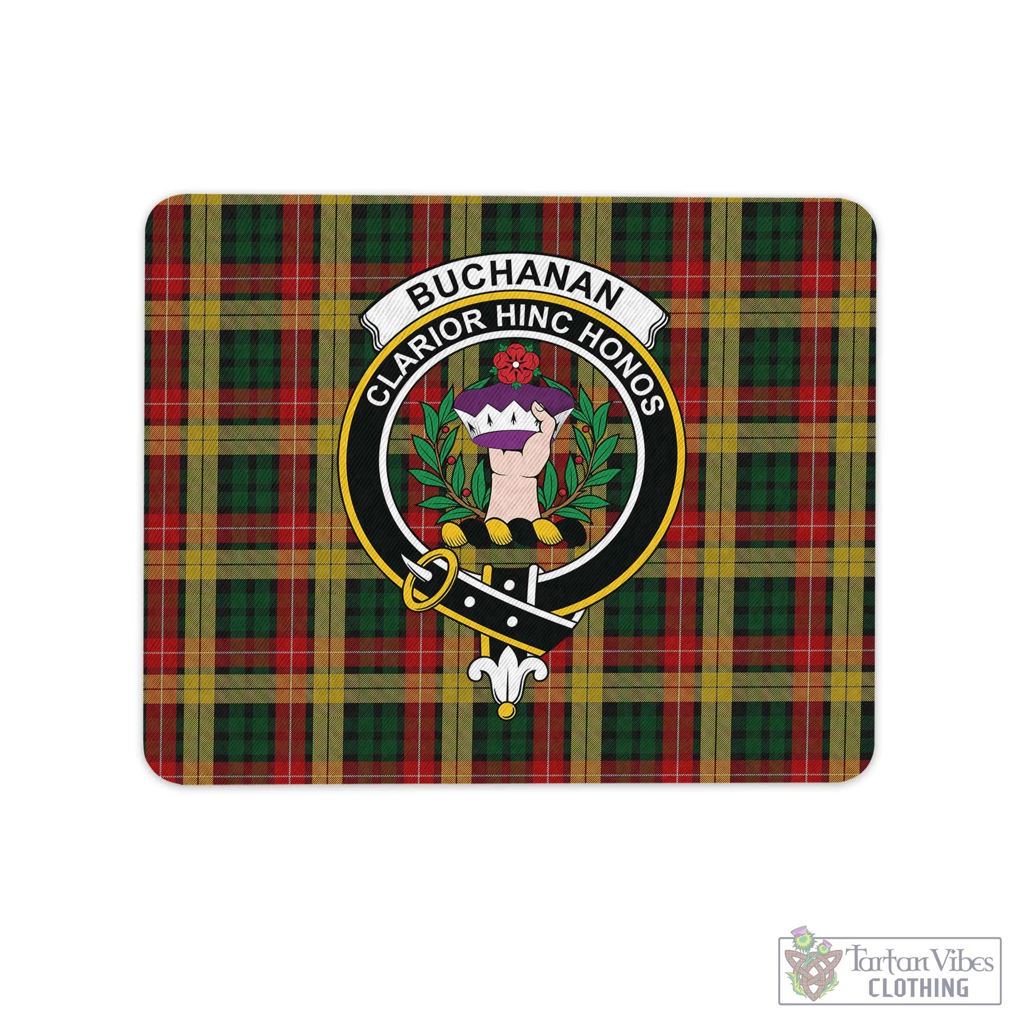 Buchanan Tartan Mouse Pad with Family Crest