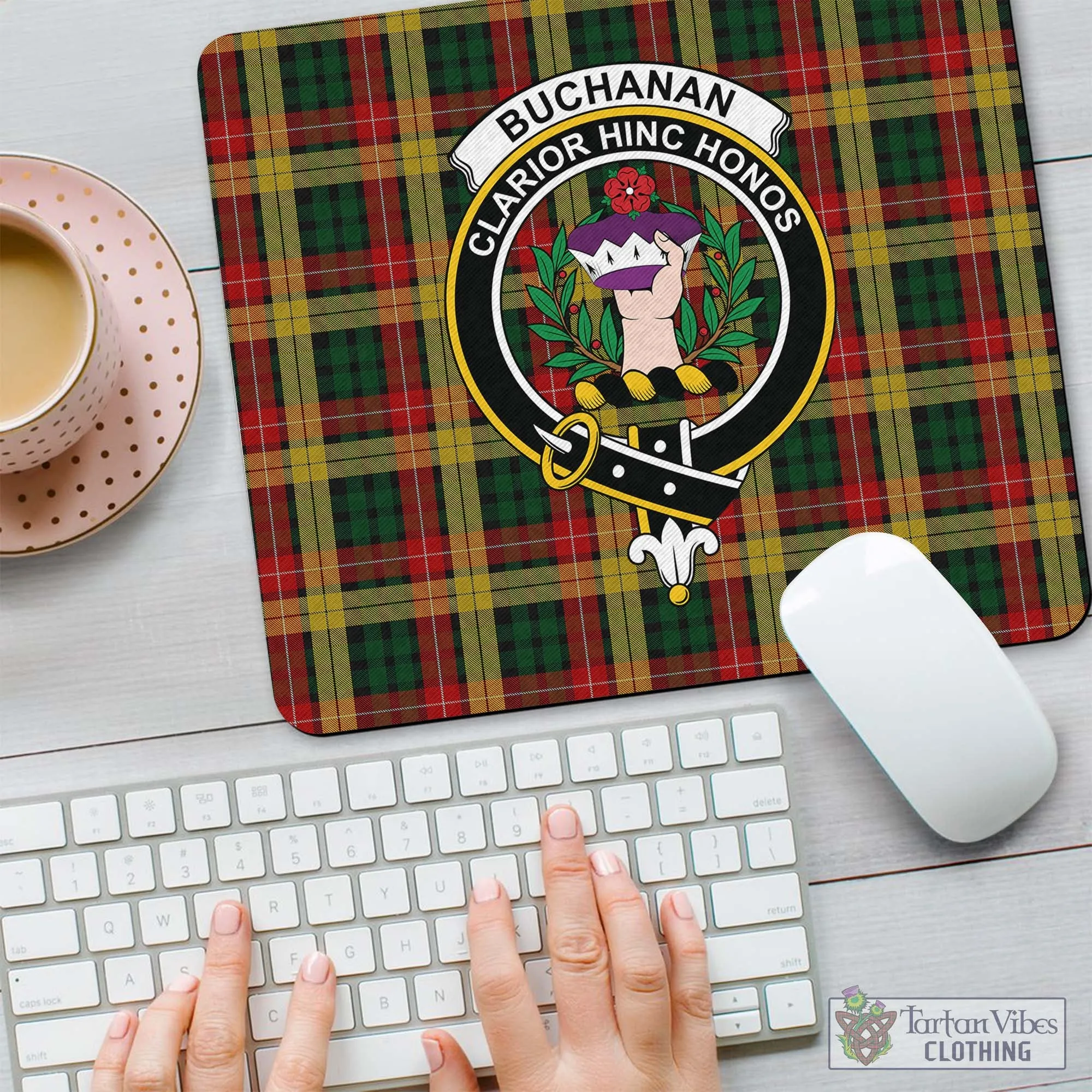 Buchanan Tartan Mouse Pad with Family Crest