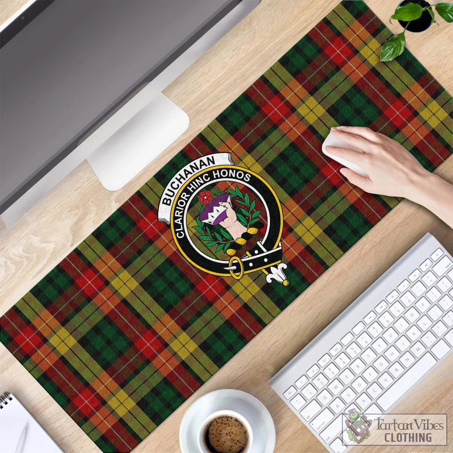 Buchanan Tartan Mouse Pad with Family Crest