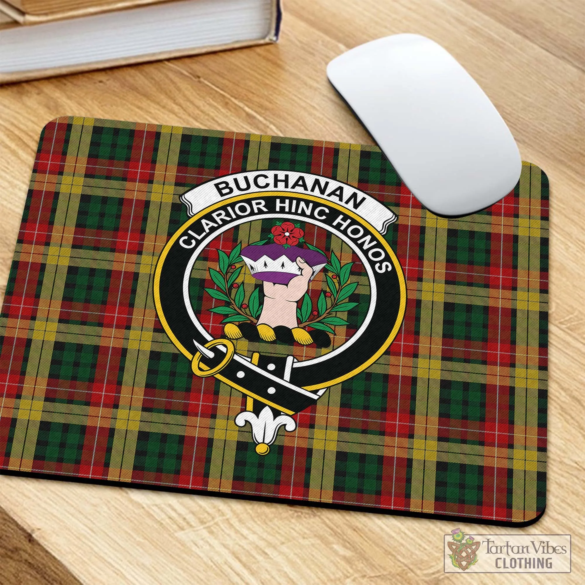 Buchanan Tartan Mouse Pad with Family Crest