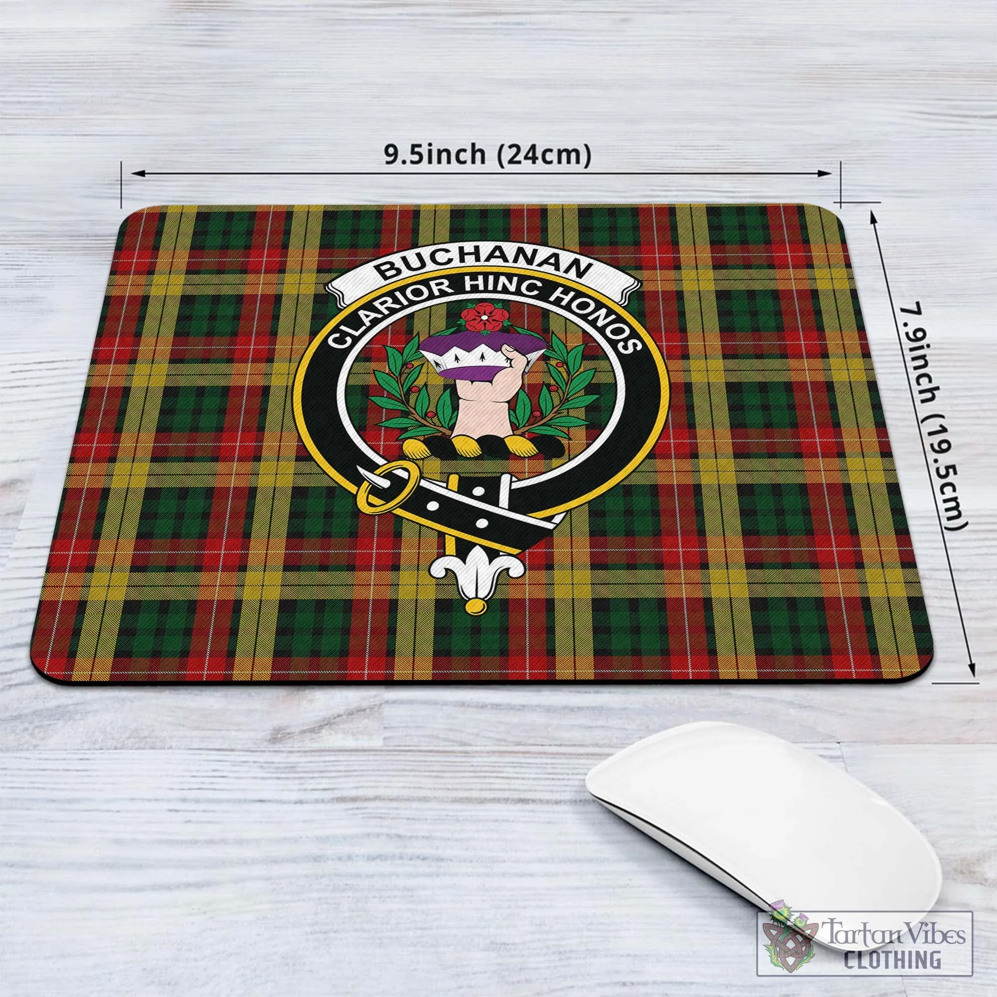 Buchanan Tartan Mouse Pad with Family Crest