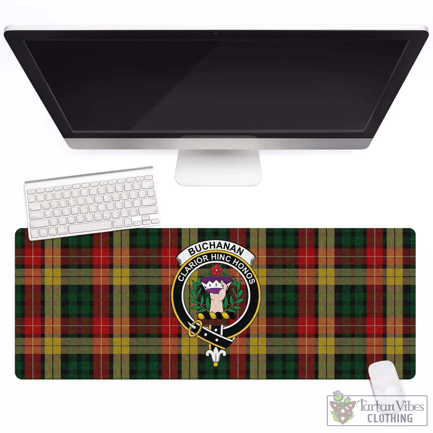 Buchanan Tartan Mouse Pad with Family Crest