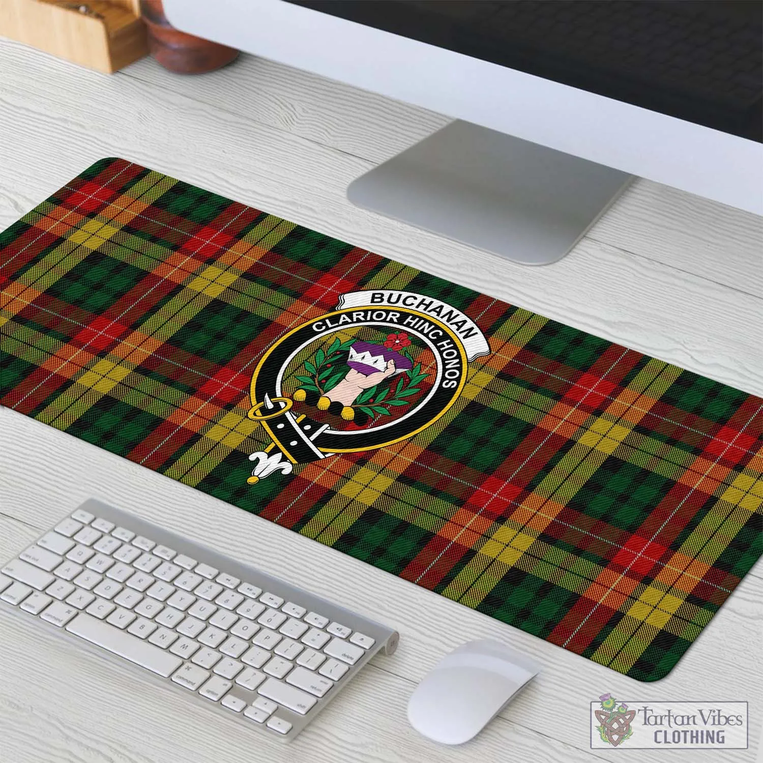 Buchanan Tartan Mouse Pad with Family Crest