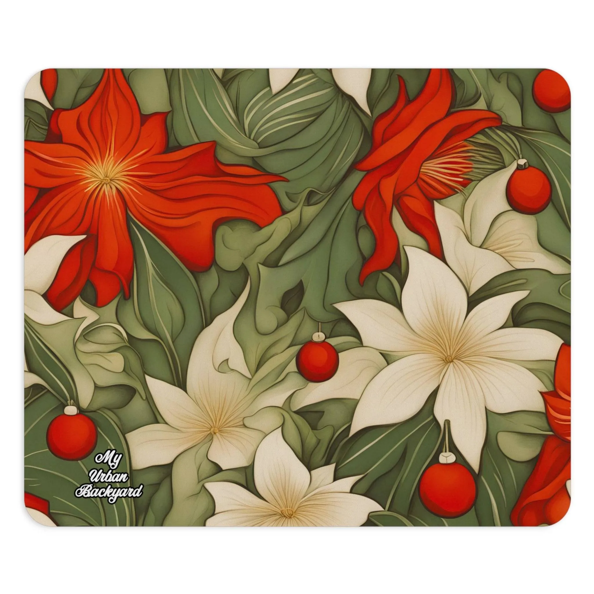 Computer Mouse Pad with Non-slip rubber bottom for Home or Office - Christmas Flowers