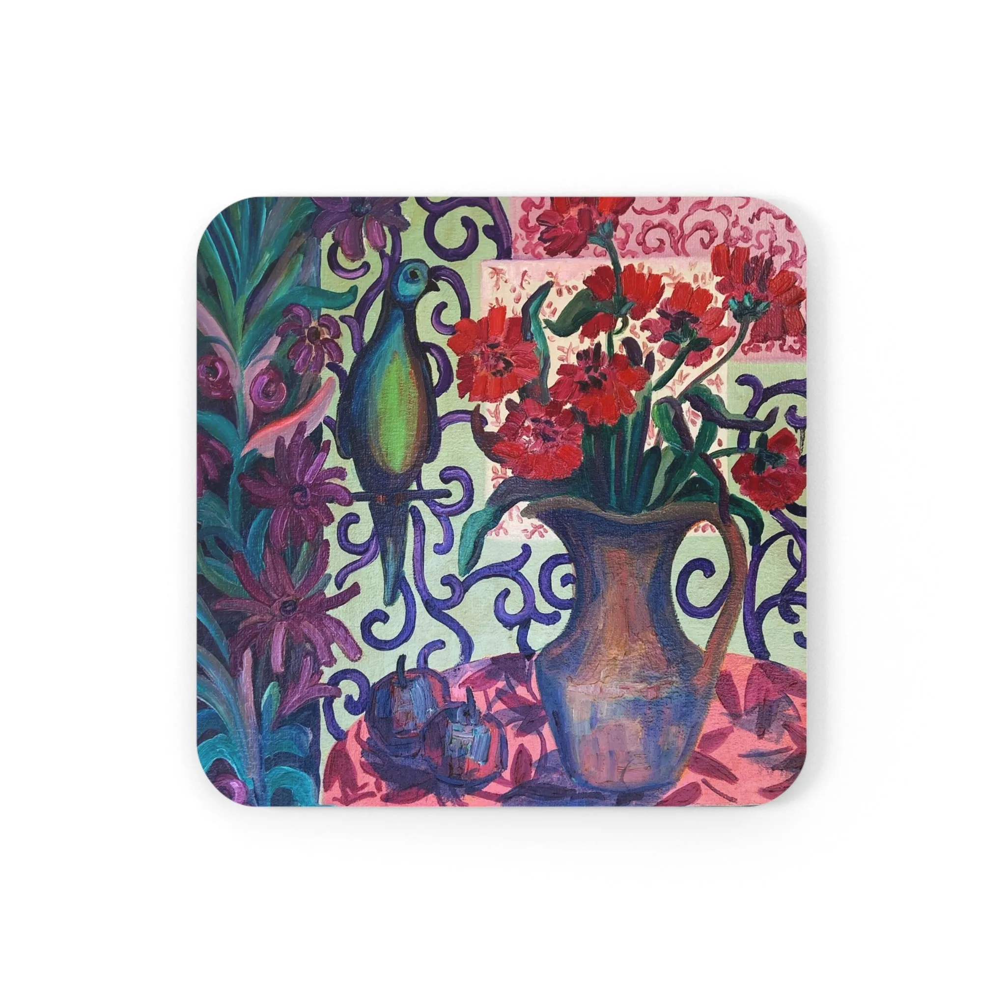 Corkwood Coaster Set - "Green Parrot"