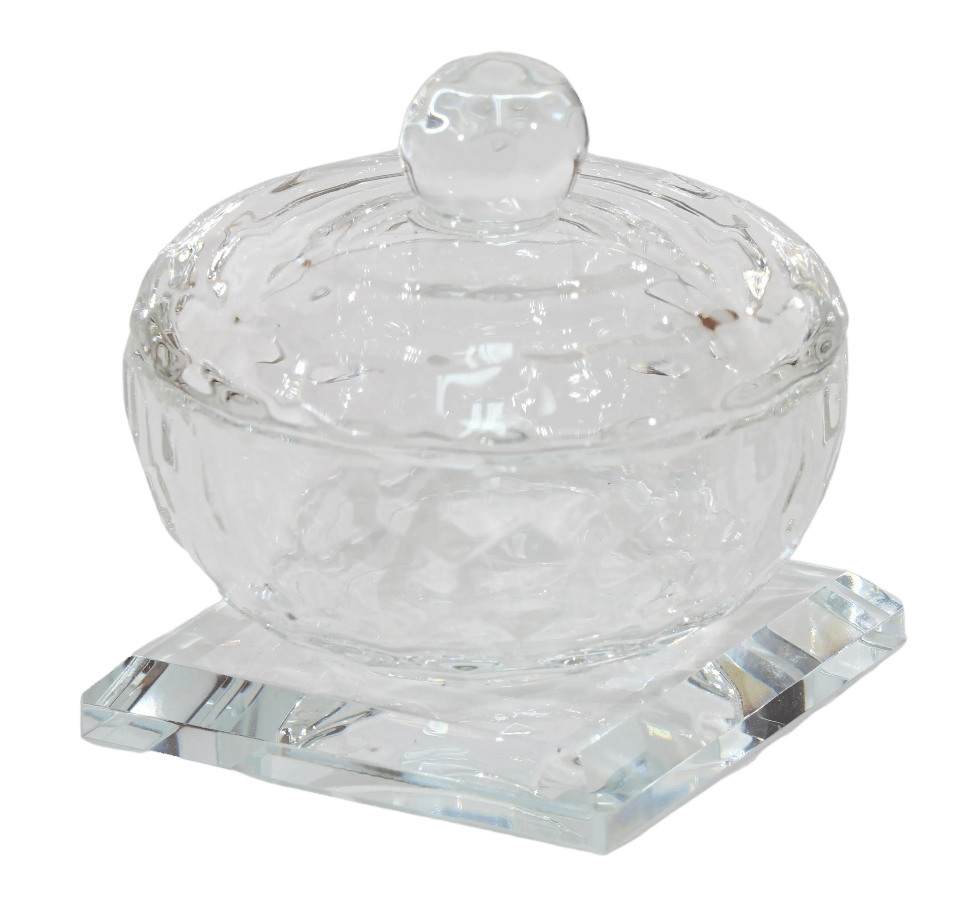 Crystal Dish with Lid 2" x 2"- Clear  - Salt & Honey Holder