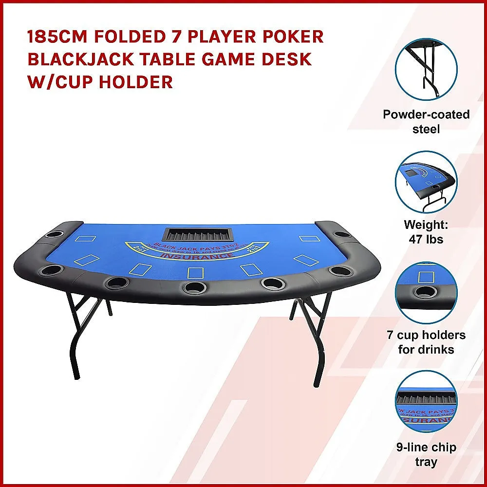 Foldable 7-Player Poker & Blackjack Table w/Cup Holders