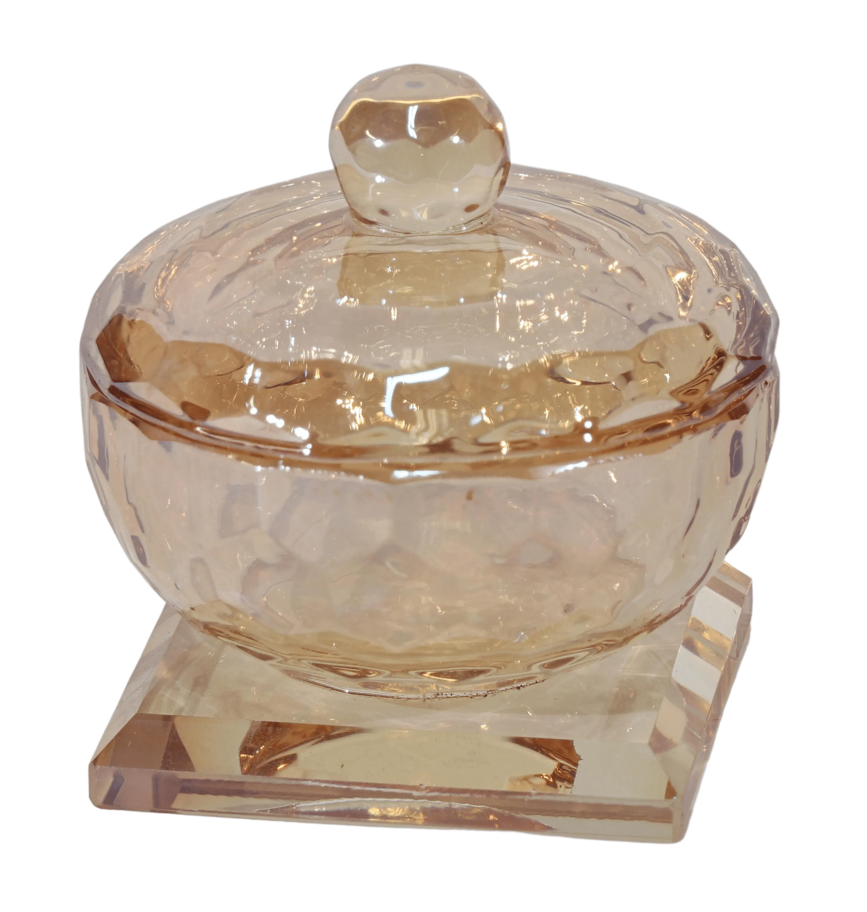 Gold Crystal Dish with lid  2"x2"- Salt & Honey Holder