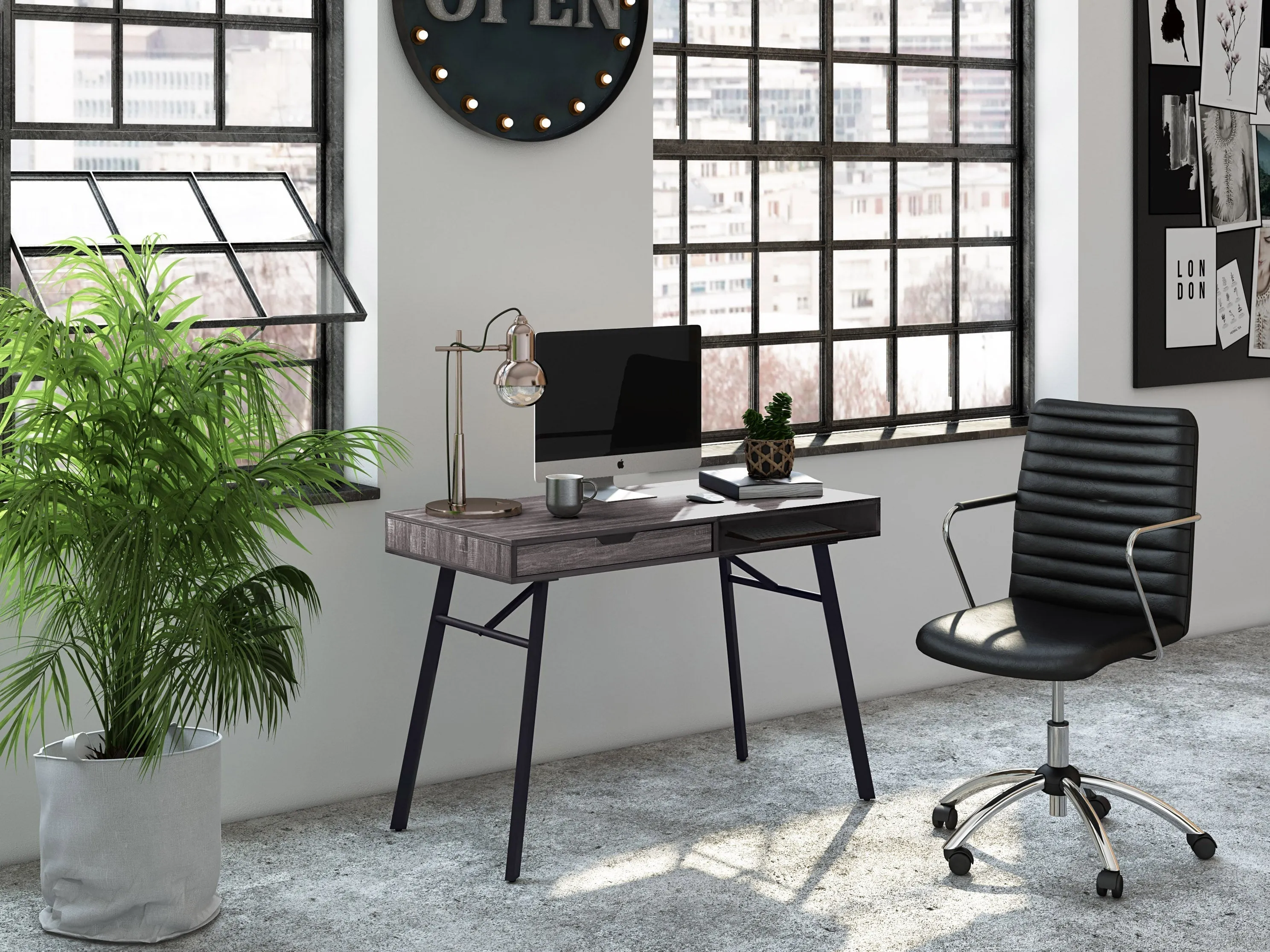 Grey Natural Wood Desk