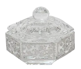 Hexagon Crystal Dish with 3 Legs Floral Metal 2.25"