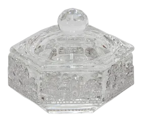 Hexagon Crystal Dish with 3 Legs Jerusalem Metal 2.25"