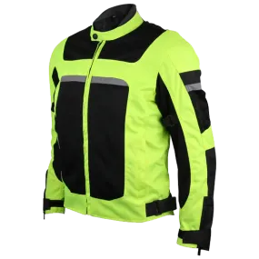 High Visability Mesh/Textile CE Armor Motorcycle Jacket in Neon Green