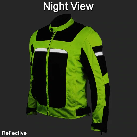 High Visability Mesh/Textile CE Armor Motorcycle Jacket in Neon Green