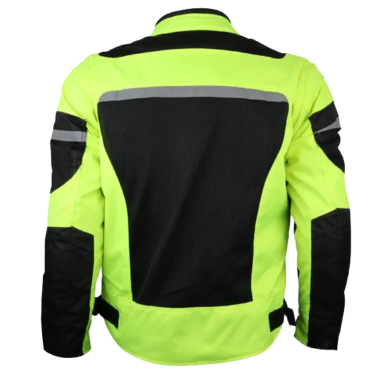 High Visability Mesh/Textile CE Armor Motorcycle Jacket in Neon Green