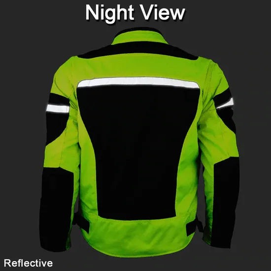 High Visability Mesh/Textile CE Armor Motorcycle Jacket in Neon Green