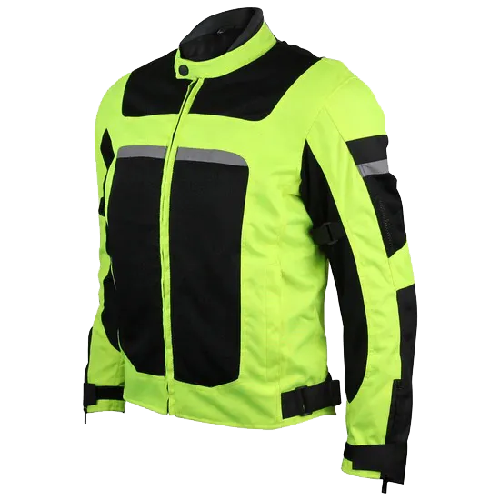 High Visability Mesh/Textile CE Armor Motorcycle Jacket in Neon Green