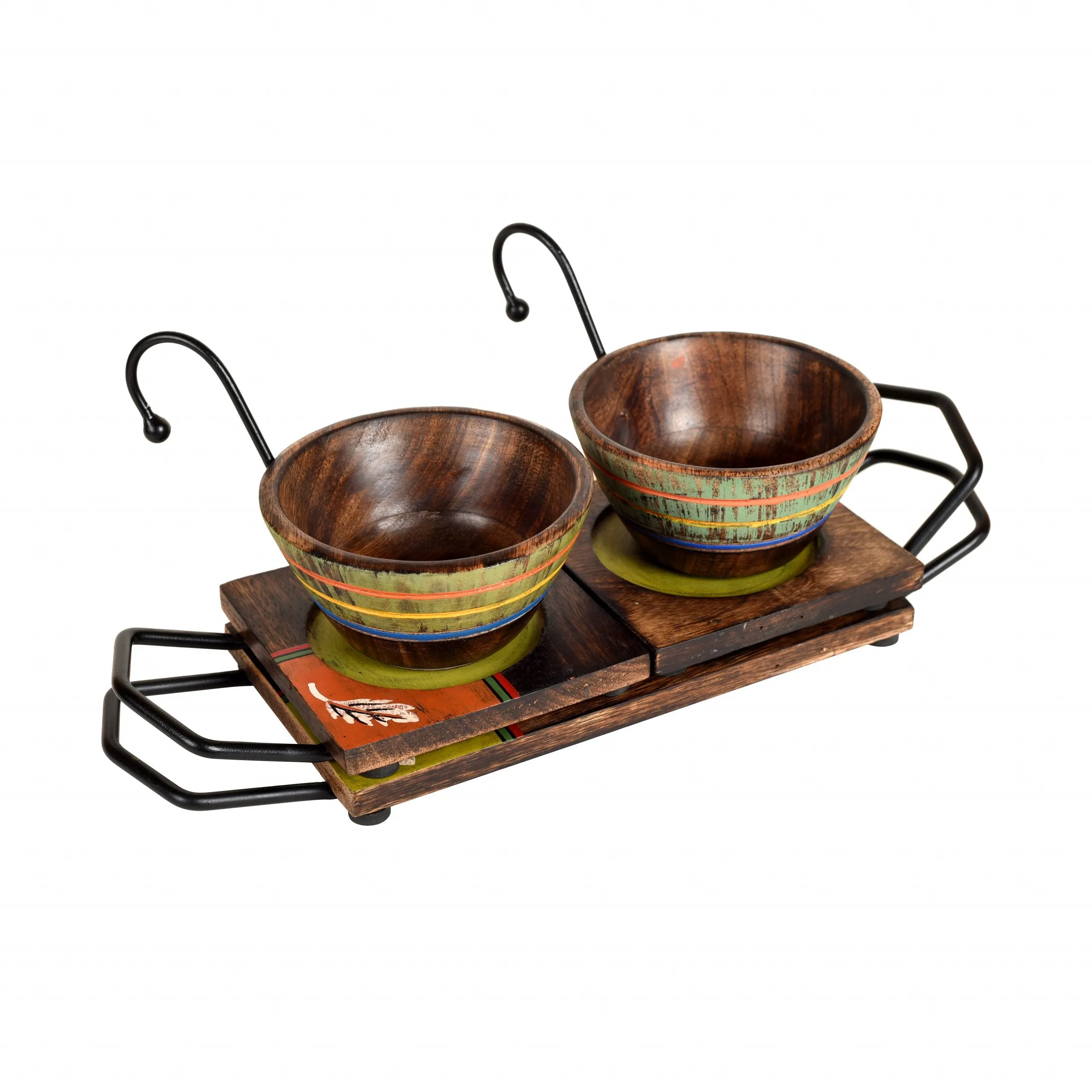 Hook-ed Snack Bowl with Square Tray Two Sets with One Holding Tray (6.5x4x4.5/13.5x4.5 inches)