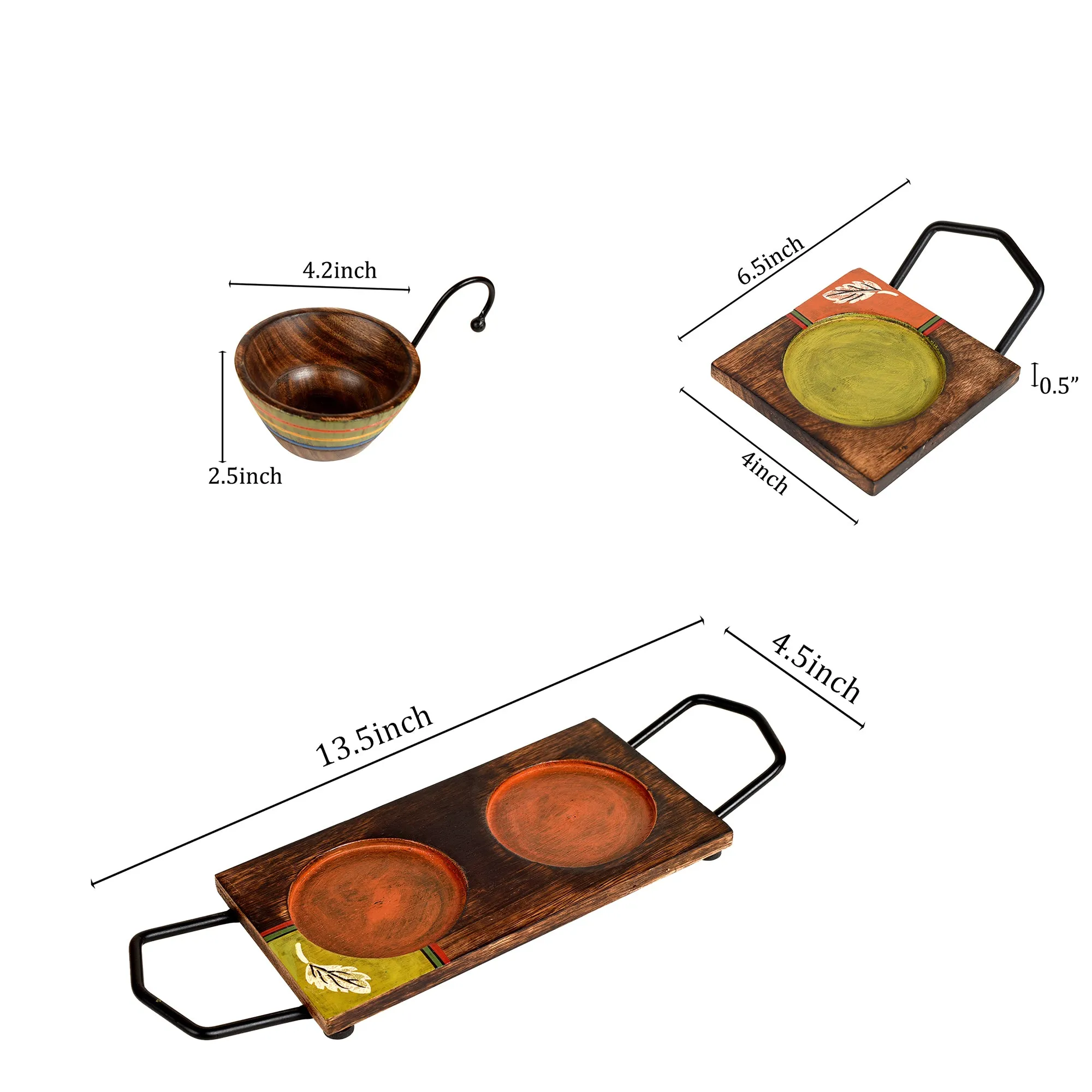 Hook-ed Snack Bowl with Square Tray Two Sets with One Holding Tray (6.5x4x4.5/13.5x4.5 inches)